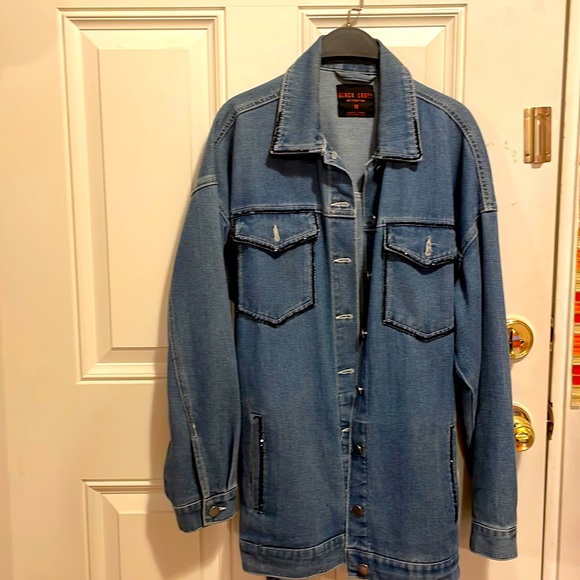 HANDMADE BEADED AMAZING JEANS 👖 JACKET COAT SIZE M with belt - Picture 1 of 5